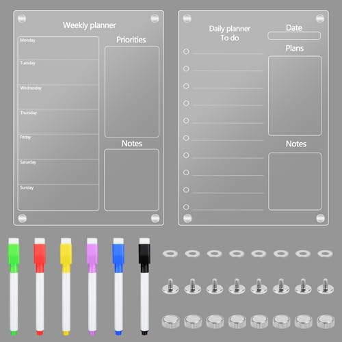 2 Stück Acryl Kalender für kühlschrank 2025, Magnettafel Kühlschrank Acryl mit 6 Kreidemarkern für To-do Listen Menüplanung und Einkaufsliste, To Do Liste und Memoboard, A4 2 Stück Acryl Kalender für kühlschrank 2025, Magnettafel Kühlschrank Acryl mit 6 Kreidemarkern für To-do Listen Menüplanung und Einkaufsliste, To Do Liste und Memoboard, A4 von Wvu & Wvo