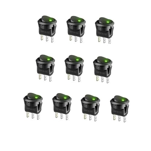 Wvzong 10 Stück 12 V 20 A SPST Wippschalter mit grüner LED – wasserdichter Kippschalter für Autos, Marine, LKWs, Anhänger (20 mm Loch) von Wvzong