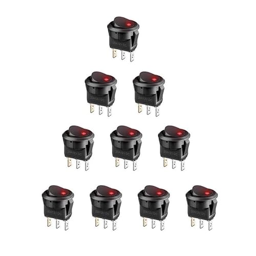 Wvzong 10 Stück 12 V 20 A SPST Wippschalter mit roter LED – wasserdichter Kippschalter für Autos, Marine, LKWs, Anhänger (20 mm Loch) von Wvzong