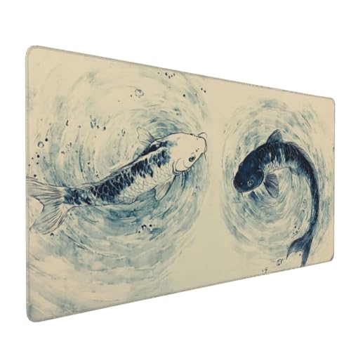 Großes Mauspad XXL, Gaming Mousepad 1500x800mm Verbessert Präzision und Geschwindigkei Langlebig Erweiterter Schreibtisch Schutz Mausmatte mit genähten Kanten Büro, Laptop, Computer Blauer Fisch H5772 von Wweio