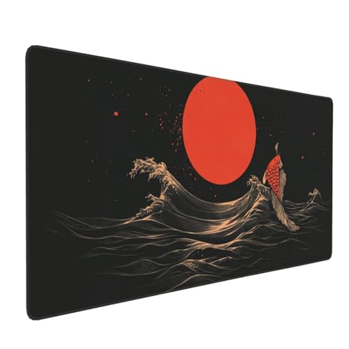 Großes Mauspad XXL, Gaming Mousepad 1500x800mm Verbessert Präzision und Geschwindigkei Langlebig Erweiterter Schreibtisch Schutz Mausmatte mit genähten Kanten Büro, Laptop, Computer Fisch Sonne H6487 von Wweio