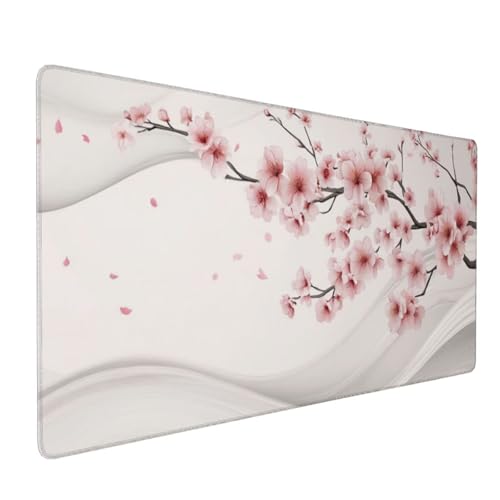 Großes Mauspad XXL, Gaming Mousepad 1500x800mm - Verbessert Präzision und Geschwindigkei Langlebig Erweiterter Schreibtisch Schutz Mausmatte mit genähten Kanten Büro, Laptop, Computer Rosa Blume H6422 von Wweio