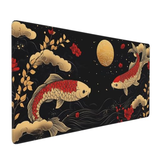 Großes Mauspad XXL, Gaming Mousepad 1500x800mm Verbessert Präzision und Geschwindigkei Langlebig Erweiterter Schreibtisch Schutz Mausmatte mit genähten Kanten für PC, Büro, Laptop, Computer Koi H6032 von Wweio