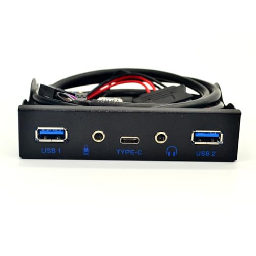 Wyerewel USB HUB 5 Port USB 3.1 Typ-C USB 3.0 Frontpanel HD Audio 3,5 mm Kopfhöreranschluss Mikrofon Erweiterungsadapter für Desktop 8,9 cm (3,5 Zoll), einfach zu bedienen von Wyerewel