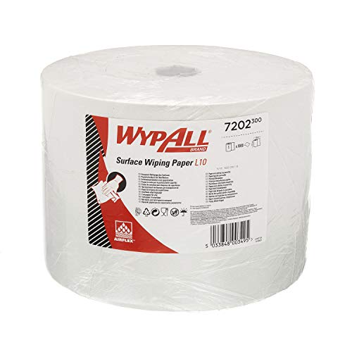 WypAll 7202 Papierwischtücher für Oberflächen L10, Jumborolle, 1-lagig, weiß (1 Rolle x 1.000 Wischtücher) von Wypall