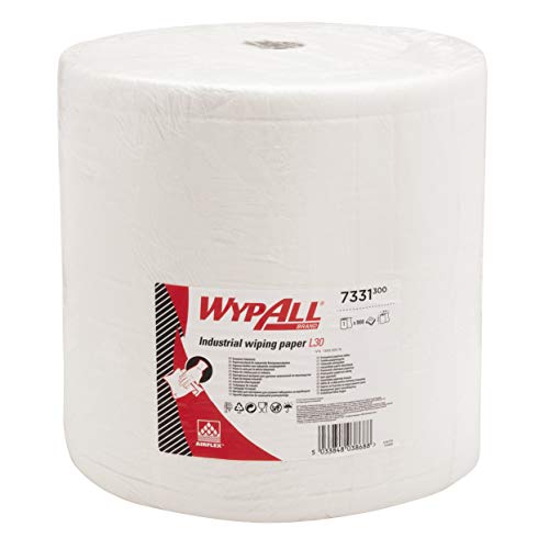 WypAll 7331 Industriewischtücher L30, Jumborolle – extrabreit und -lang, 3-lagig, weiß (1 Rolle x 1.000 Wischtücher) von Wypall