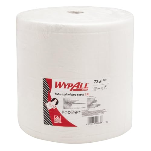 WypAll 7331 Industriewischtücher L30, Jumborolle – extrabreit und -lang, 3-lagig, weiß (1 Rolle x 1.000 Wischtücher) von Wypall