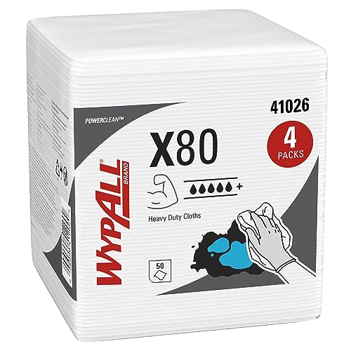 WypAll 8388 X80-Reinigungstücher 1-lagige, weißen, 4 Packungen x 50 viertelgefalteten Tüchern von Wypall