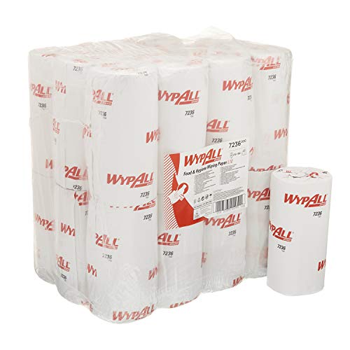 WypAll L10 Papier-Reinigungstücher für Lebensmittel und Hygiene 7236 – 1-lagige kompakte Reinigungstücher – 24 Rollen x 165 Papier-Wischtücher, weiß (insges. 3. 960) von Wypall