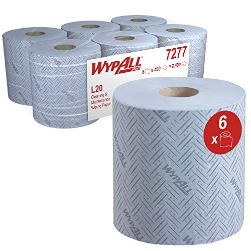 WypAll L20 Papierreinigungstücher für Reinigung und Wartung 7277 – 2-lagige Rolle mit Zentralentnahme – 6 blaue Rollen x 400 Papierreinigungstücher (insg. 2.400) von Wypall