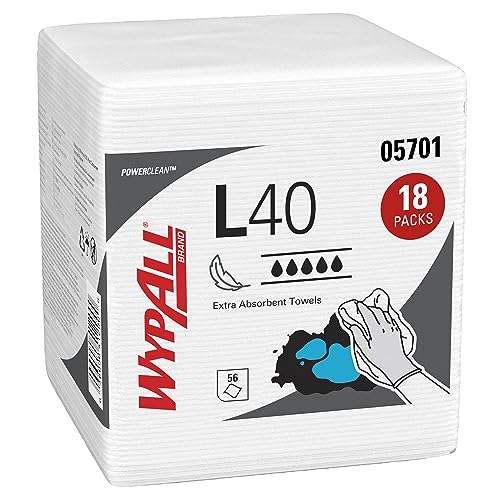 WypAll L40 Extrasaugfähige Tücher 7471 – Einmaltücher – 18 Packungen mit je 56 viertelgefalteten weißen Tüchern (gesamt 1.008 Wischtücher) von Wypall