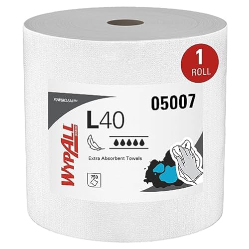 WypAll L40 Wischtücher 7452 auf der Großrolle – 1 Rolle mit 750 weißen, 1-lagigen Tüchern von Wypall
