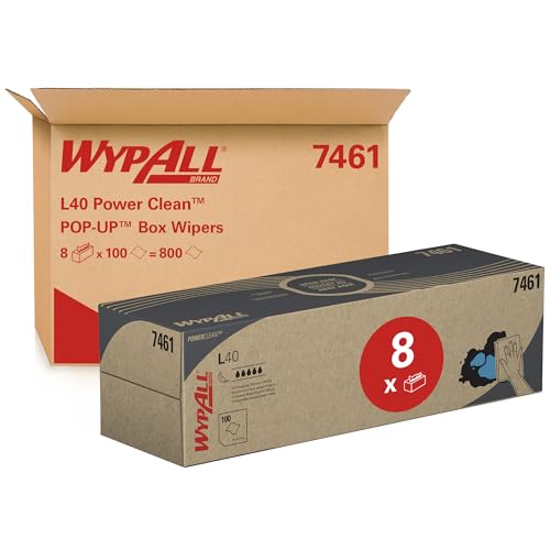 WypAll L40 Power Clean POP-UP-Wischtücher in der Zupfbox 7461 – Wischpapier – 8 Boxen x 100 weiße Reinigungstücher (insges. 800) von Wypall