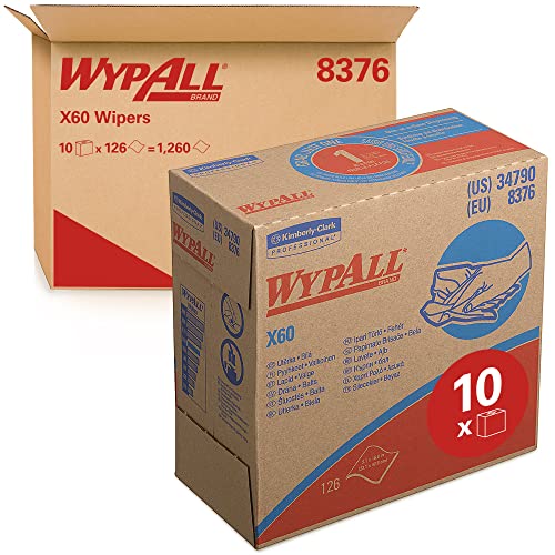 WypAll Wischtücher, X60, Industrielle Reinigungstücher, Hydroknit-Technologie, 1-lagig, 1 Zupfboxen x 126 Tücher, Weiß, 8376 von Wypall