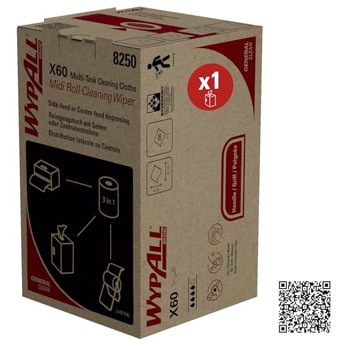 WypAll X60 General Clean Multi-Task Reinigungstücher 8250 – 2-in-1 Midi-Rollenreinigungssystem – 1 blaue Rolle x 235 blaue Reinigungstücher von KLEENEX