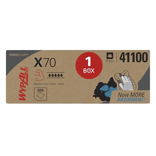 WypAll X70 Power Clean-Reinigungstücher 8381 – wiederverwendbare Tücher – 1 Spenderbox mit seitlicher Entnahme x 300 weiße saugfähige Tücher WypAll X70 Power Clean-Reinigungstücher 8381 – wiederverwendbare Tücher – 1 Spenderbox mit seitlicher Entnahme x 300 weiße saugfähige Tücher von Wypall