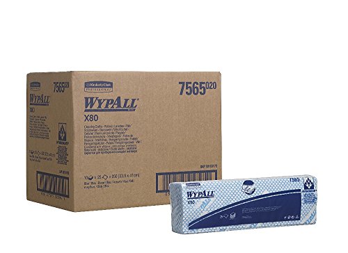 WypAll X80 Farbcodierte Reinigungstücher 7565 – Blau – 10 Packungen x 25 Wischtücher für hohe Beanspruchung (insges. 250) von Wypall