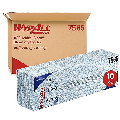 WypAll X80 Farbcodierte Reinigungstücher 7565 – Blau – 10 Packungen x 25 Wischtücher für hohe Beanspruchung (insges. 250) von Wypall