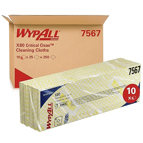 WypAll X80 Farbcodierte Reinigungstücher 7567 – Reinigungstücher Gelb – 10 Packungen x 25 Reinigungstücher für hohe Beanspruchung (insges. 250) von Wypall