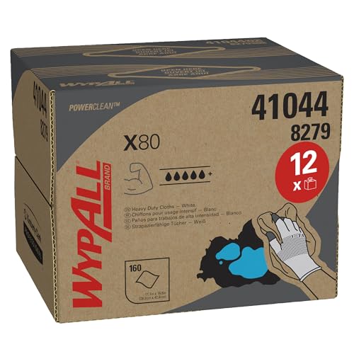 WypAll X80 Power Clean Reinigungstücher 8279 – wiederverwendbare Tücher – 1 BRAG-Box x 160 weiße saugfähige Tücher von Wypall