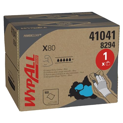 WypAll X80 Power Clean blaue Reinigungstücher 8294 – wiederverwendbare Tücher – 1 BRAG-Box x 160 blaue saugfähige Tücher von Wypall
