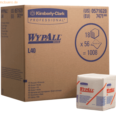 Wypall Wischtücher Wypall L40 1-lagig 30,5x31,8cm viertelgefaltet weiß Wypall Wischtücher Wypall L40 1-lagig 30,5x31,8cm viertelgefaltet weiß von Wypall