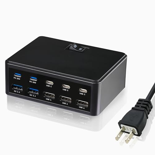 150 W 10-Port USB-Ladegerät, USB-Schnellladestation, Multi-Ports, USB-A und USB-C-Ladehub mit Schaltersteuerung, kompatibel mit iPhone 15/14/Pro/13/12, Galaxy S23/S22/S21, Note 20 Ultra, LG, HTC und 150 W 10-Port USB-Ladegerät, USB-Schnellladestation, Multi-Ports, USB-A und USB-C-Ladehub mit Schaltersteuerung, kompatibel mit iPhone 15/14/Pro/13/12, Galaxy S23/S22/S21, Note 20 Ultra, LG, HTC und von Wyssay