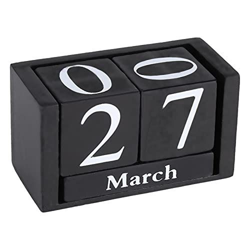 Kalender Würfel Holz Weiß,Wooden Block Calendar, Holzkalender, Vintage Holzkalender Block Desktop Block Monat Datumsanzeige für Wohnzimmer Büro 9,4 * 5,2 * 4,1 cm (Schwarz) von Wytino