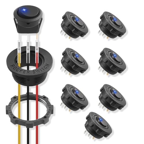 Wzhtuzi 8 PCS Kippschalter Rundschalter, 2V-24V 3 Pin Rund EIN/AUS Schalter mit LED Licht, Kippschalter mit Beleuchtung, Wasserdicht Wippschalter für Auto Truck KFZ Beleuchtet Boot Yacht (Blau) von Wzhtuzi