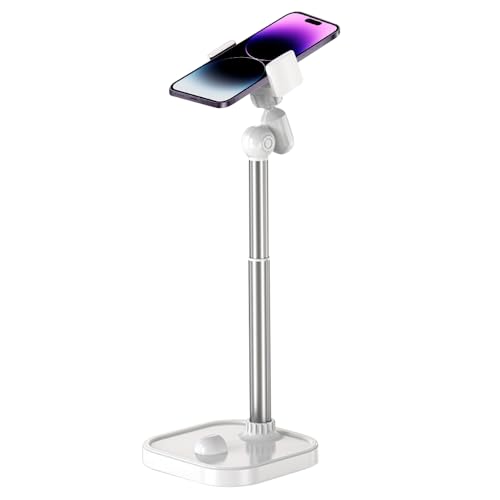Wzhtuzi Handy ständer, Handy Halterung, Handyhalterung Tisch, Verstellbare Tisch Handy Halterung, Multi-Winkel Handyhalter für Desktop, Videobetrachtung und Live-Streaming oder Filmen (Weiß) von Wzhtuzi