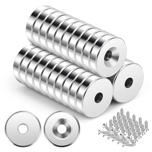 Wzone 12x3mm Neodym Magnete mit Loch 30 Stück Mini Magnete Stark mit Schrauben Flach für Magnetplatte, Küche, Kühlschrank und Werkzeugraum von Wzone