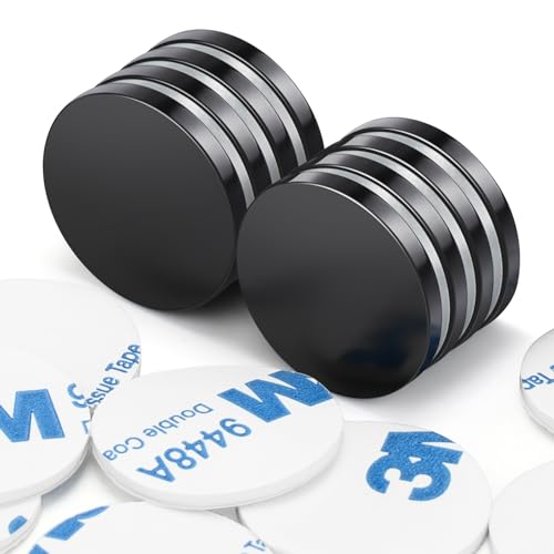Wzone 20x3mm Schwarz Neodym Magnete mit Selbstklebend, 8 Stück Extra Stark Magnete Mini Runde Seltenerdmagnete für Whiteboard, Magnettafel, Kühlschrank von Wzone