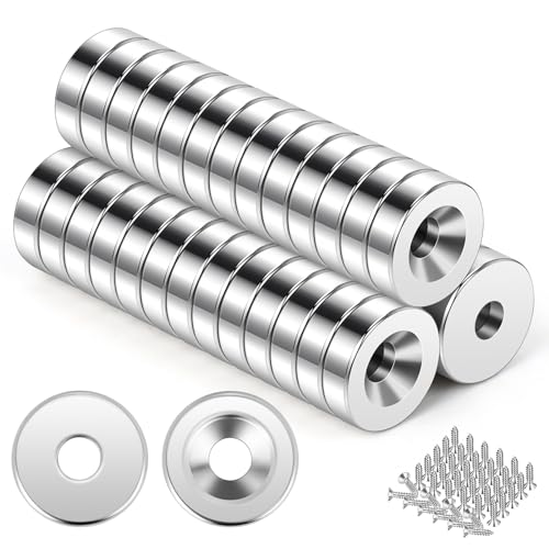 Wzone 40 Stück Neodym Magnete mit Loch 10x3mm Mini Magnete Stark mit Schrauben Flach für Kühlschrank, Küche und Magnettafeln von Wzone