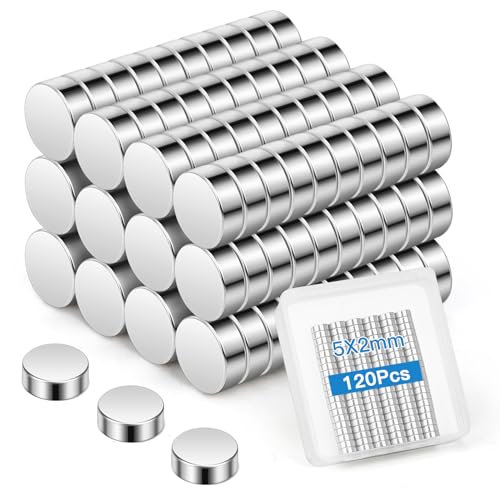 Wzone 5x2mm Kleine Magnete Stark, 120 Stück Mini Magnete Kühlschrank Rund Neodym Magnet für Handwerk, Zuhause, Büro, Foto, Karte und DIY von Wzone