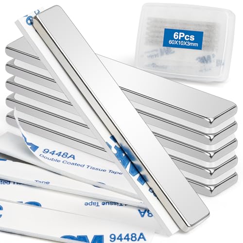 Wzone Neodym Magnete Stark, 60×10×3mm | 6 Stück Selbstklebend, Flache, Für Büros, Holzbretter und Wände von Wzone