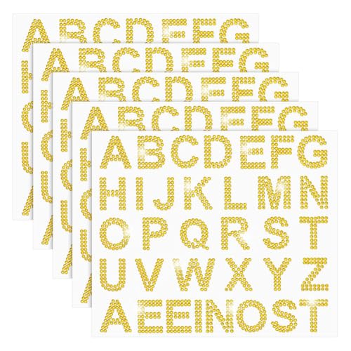Wzxksoac 170 Stück Silberne Strass-Buchstabenaufkleber, 5 mit Je 34 Buchstaben, Glitzernde Bling-Alphabet-Buchstabenaufkleber, Gold von Wzxksoac
