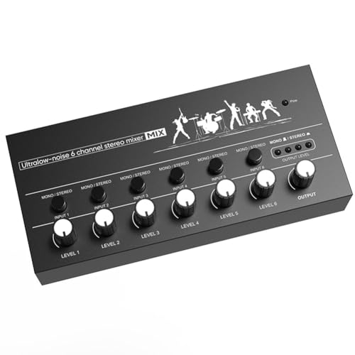 Wzxksoac 6-Kanal-Audiomixer, Extrem Geräuscharmer Line-Mixer, Einfach zu Bedienender Stereomixer für Gitarren, Bässe, Keyboards und Bühnenmixing Wzxksoac 6-Kanal-Audiomixer, Extrem Geräuscharmer Line-Mixer, Einfach zu Bedienender Stereomixer für Gitarren, Bässe, Keyboards und Bühnenmixing von Wzxksoac