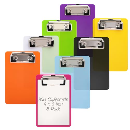 8 Stück Mini Klemmbretter 10x15cm, Farbige Kunststoff Schreibbrett Klemmbrett A6 mit Metalklemme und Aufhängeose, Kleines Memo Klemmbretter Schreibplatte Clipboard für Büro, Schule, Kneipe, Restaurant von X-BLTU
