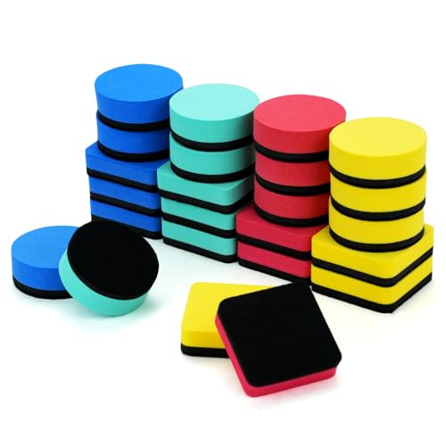 X-BLTU 24 Stück Mini Magnetisch Whiteboard Schwamm, Whiteboard Radiergummi Trockenreinigung Wischer Reiniger, White Board Radierer Zubehör Tafelwischer für Kinder Zuhause Schulbedarf (4 Farben) von X-BLTU