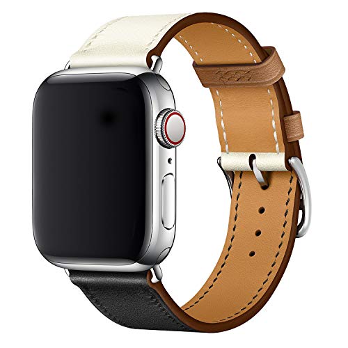 XCool Ersatzband für Apple Watch 38 mm 40 mm, Leder, Schwarz und Weiß, Ersatzband für Apple Watch Series 6 Series 5 Series 4 Series 3 von X-Cool