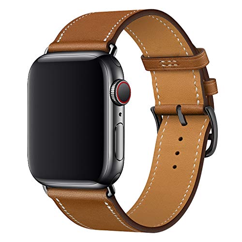 XCool Kompatibel mit Apple Watch Armband 38mm 40mm, Leder Braun mit Schwarzer Stecker Armbänder für iwatch SE Series 6 Series 5 Series 4 Series 3 von X-Cool