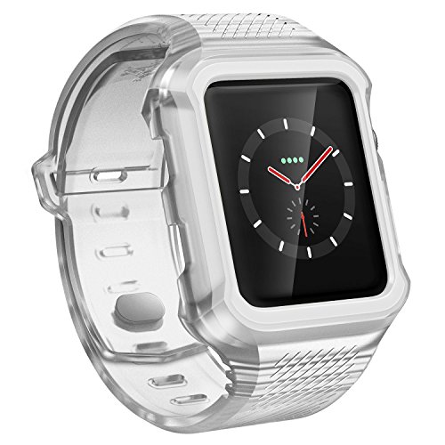 X-Doria Rumble Band Smart Watch Ersatzband, weich, bequem, Rundum-Stoßschutz, robust, langlebig, sportliches Uhrenarmband für 38 mm Apple Watch, (weiß/transparent), White/Clear, 38mm Apple Watch von X-Doria