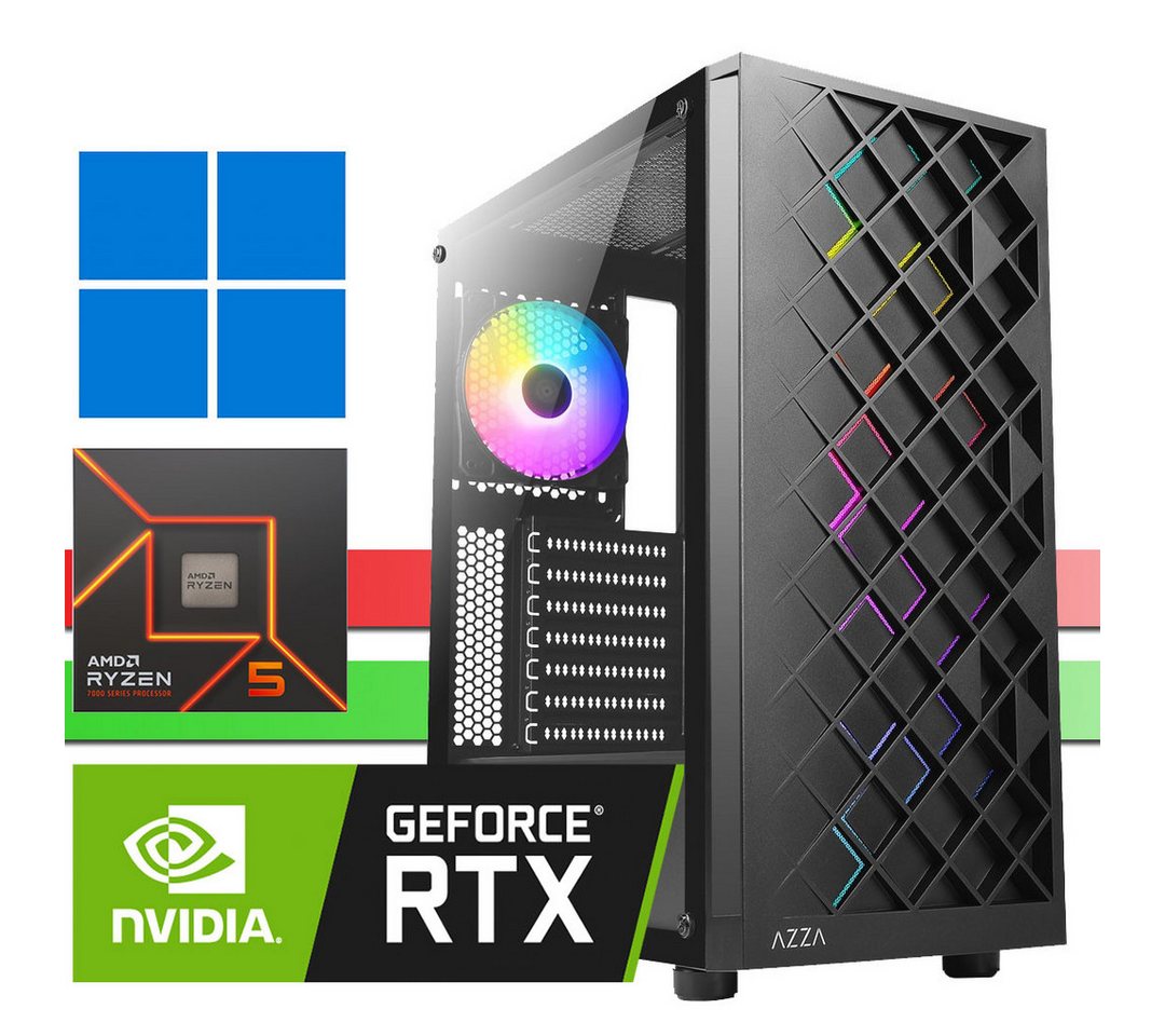 X-HARDWARE Computer 7600, 32GB DDR5 RAM, 256GB NVMe + bis zu 4TB HDD Gaming-PC (AMD Ryzen 5 7600, Nvidea GeForce RTX 3060 12G, 32 GB RAM, 0 GB HDD, 256 GB SSD, Luftkühlung, Windows 11 Professional) von X-HARDWARE