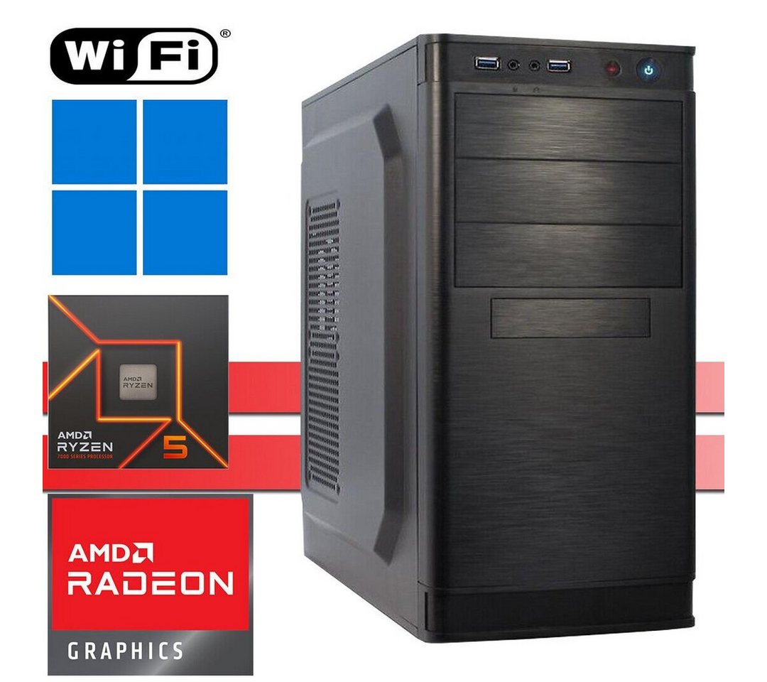 X-HARDWARE X-Business Ryzen5 7600X, 32GB DDR5, 256GB NVMe + bis zu 4TB HDD Business-PC (AMD Ryzen 5 7600X, AMD Radeon Graphics (iGPU), 32 GB RAM, 0 GB HDD, 256 GB SSD, Luftkühlung, Windows 11 Professional) von X-HARDWARE