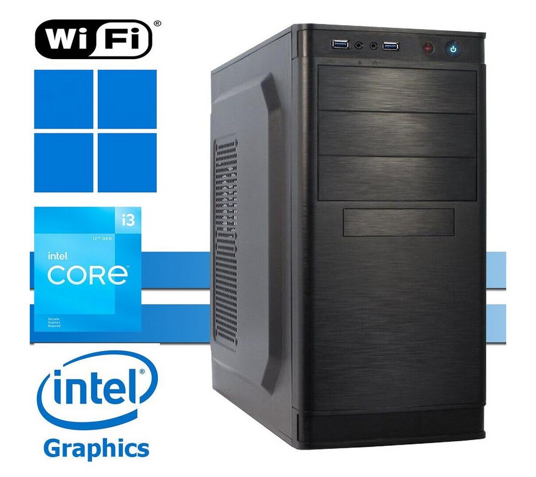 X-HARDWARE X-Power Computer 12100, 16GB RAM, 256GB NVMe SSD + bis zu 4TB HDD Business-PC (Intel Core i3 12100, Intel UHD Graphics 730 (iGPU), 16 GB RAM, 0 GB HDD, 256 GB SSD, Luftkühlung, Windows 11 Professional, WiFi) von X-HARDWARE