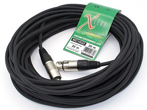 X-LEAD MC10GD200BK Gold serie – sehr gute Qualität Professionelles Mikrofon Kabel - XLR/XLR – Original INCO Stecker - (20 m schwarz)– MADE IN ITALY – by INCO von X-LEAD