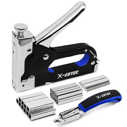 X-COTEC Handtacker, 3 in 1 Profi Tacker für Holz, Handtacker Set mit 3000 Klammern, Tackerpistole für Holz, Staple Gun, Stapler Gun, Inkl Klammerentferner, Handnagelpistole für Möbel, Innendekoration von X-cotec