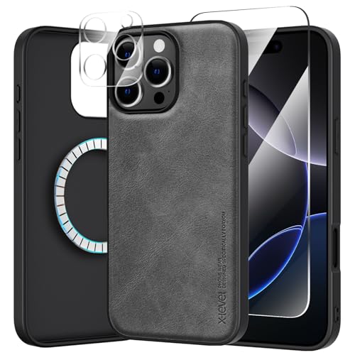 X-level 3 in 1 für iPhone 16 Pro Hülle für MagSafe mit 1 Bildschirmschutz und 1 Kamera Schutz, Military Grade Schutz, Anti-Rutsch Anti-Fingerprint PU Leder Handy Hülle - Grau X-level 3 in 1 für iPhone 16 Pro Hülle für MagSafe mit 1 Bildschirmschutz und 1 Kamera Schutz, Military Grade Schutz, Anti-Rutsch Anti-Fingerprint PU Leder Handy Hülle - Grau von X-level