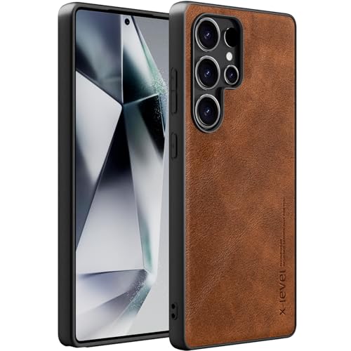 X-level Desighed für Samsung Galaxy S25 Ultra Hülle, Military Grade Drop Protection, Anti-Rutsch Anti-Fingerprint Soft PU-Leder Kratzfest Zurück Stoßfest Handyhülle, Braun von X-level