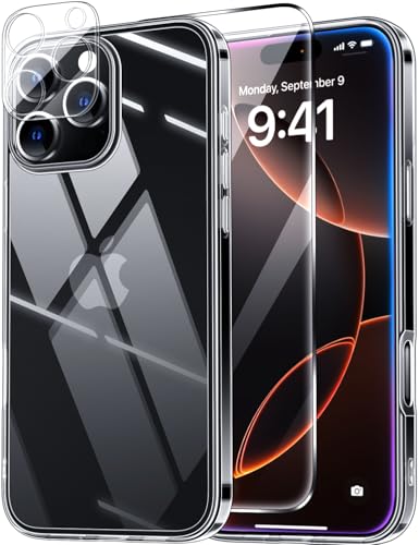 X-level für iPhone 16 Pro Hülle, Kompatibel mit Kabellosem Laden, 1 Handyhülle & 1 Schutzfolie & 1 Kameraschutz, Weiche Klar Case Rundumschutz Schutzhülle Kratzfest Cover - Transparent von X-level